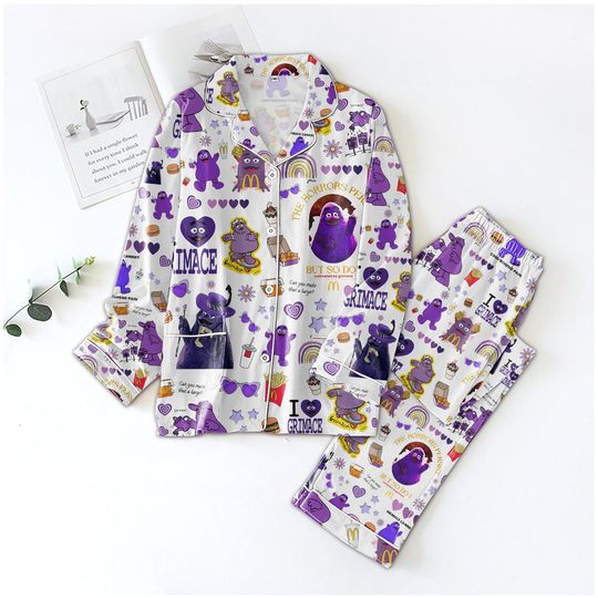 Discover Grimace Pajamas Set, McDonalds Grimace Shirt, Grimace Shake Pajamas Christmas, Fast Food Pajamas Family, Funny Grimace Holiday Pajamas