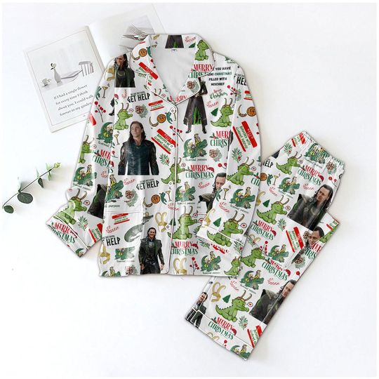 Loki Christmas Pajamas, Loki Mischief Lord Pajamas Set, Super Hero Pajamas Family, Matching Pajamas Gift For Her Him, Holiday Pajamas