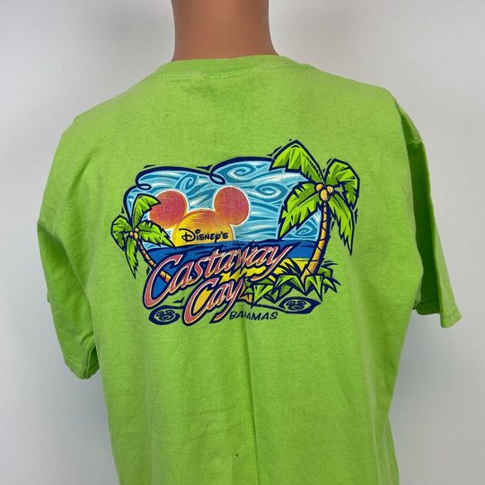 Discover Disney Cruise Line Castaway Cay Bahamas Double Sided T Shirt Vtg Green Size L