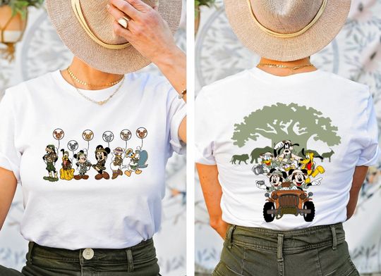 Discover Disney Animal Kingdom Two-sided Tee, Mickey And Friends Safari Balloons Matching Tee