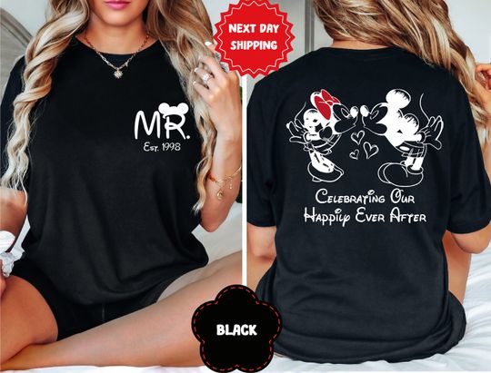 Discover Disney Mrs And Mr Two Sided Shirt, Mickey Minnie Couple Happy Ever After Tee