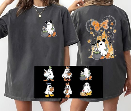 Discover Double-Sided Watercolor Castle Halloween Shirt, Mickey Ghost Shirt