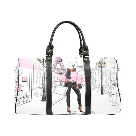 Discover Paris Bag - Black Woman Travel Bag - Duffle Bag - African American Travel Bags - Weekender Bag - Black Girl Bag - Personalized Duffle Bag