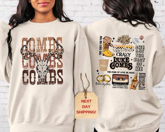Discover Combs Bullhead Sweatshirt, Two Side, Country Music Shirt, Lukee Comb World Tour 2024, Cowboy Combs, Lukee Comb Fan, Cowgirl Sweater