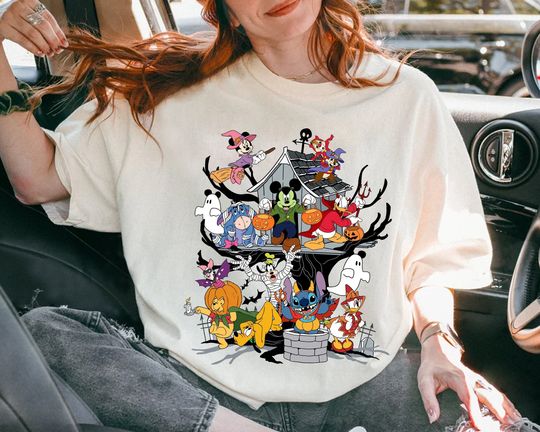 Discover Disney Characters Halloween Boo Horror T-Shirt, Mickey and Friends, Lilo and Stitch