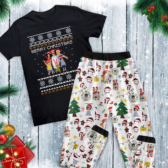 Bobs Burger Holiday Pajamas Set, Bobs Burger Family Pajamas, Bobs Burger Family Christmas Pajamas Set.
