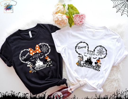 Discover Mickey and Minnie Skeleton T-Shirt, Custom Disney Family Halloween 2024