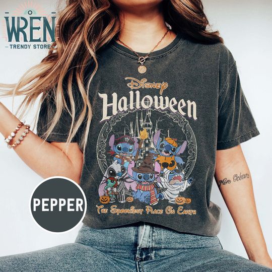Discover Vintage Disney Stitch Halloween Comfort Colors Shirt, Stitch Horror Halloween Shirt