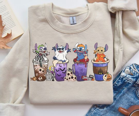 Discover Stitch Halloween T-shirt, Disney Stitch Coffee T-Shirt, Halloween Disney Coffee Sweatshirt