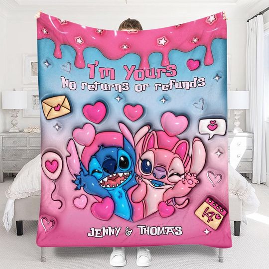 Stitch And Angel Blanket, Stitch Blanket, Ohana Means Family Blanket, Angel Blanket, Custom Name Blanket, Stitch Angel Birthday Gifts