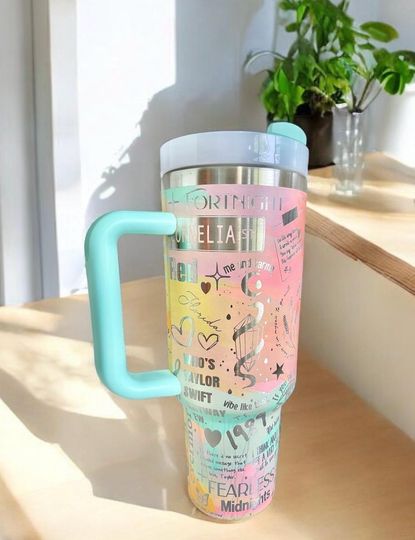 Discover Pop Swirl Themed 40oz Tumbler | Custom Name Tumbler | Gift For Her |  Dupe Custom Tumbler | Stanley Eras Cup | Laser Engraved Tumbler