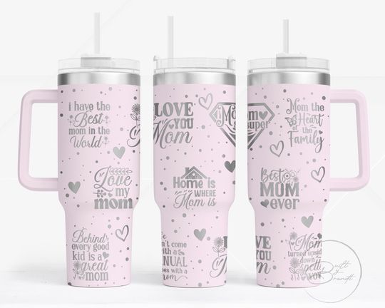 Discover 40oz Mom Tumbler with Lid and Straw, I Love Mom Tumblers, Mother Gifts