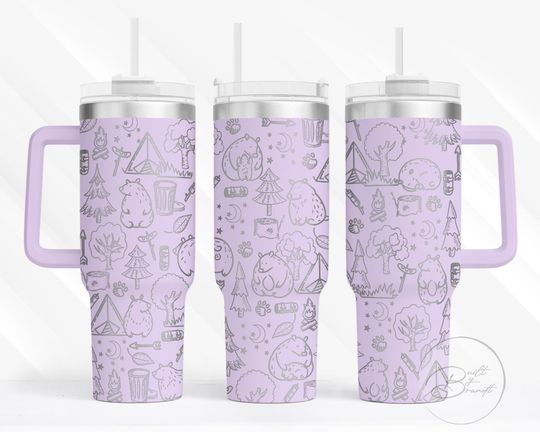 Discover 40oz Cute Bear Doodle Tumbler with Lid and Straw, Nature Tumblers, Bear Gifts, Camping Tumbler