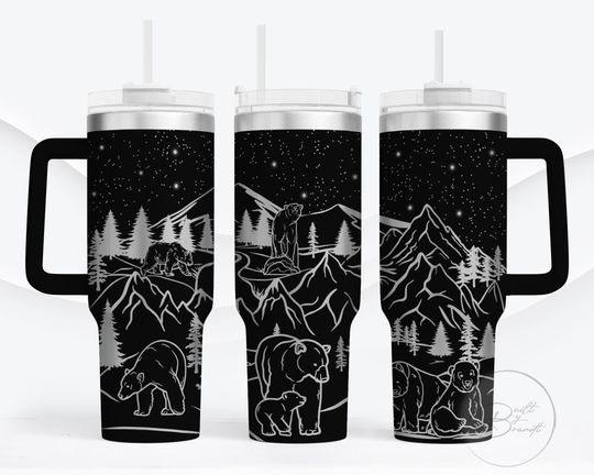 Discover 40oz Bear Tumbler with Lid and Straw, Bear Gifts, Animal Tumblers, Bear Cubs