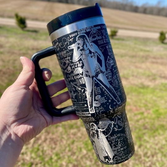 Discover taylor version Eras Stainless Steel Tumbler with Handle - 40oz - Engraved with Lyrics, Gift for Taylor Music Lover