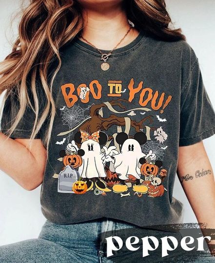 Discover Retro Boo to You Shirt, Disney Halloween Comfort Colors Shirt, Mickey Minnie Ghost Shirt