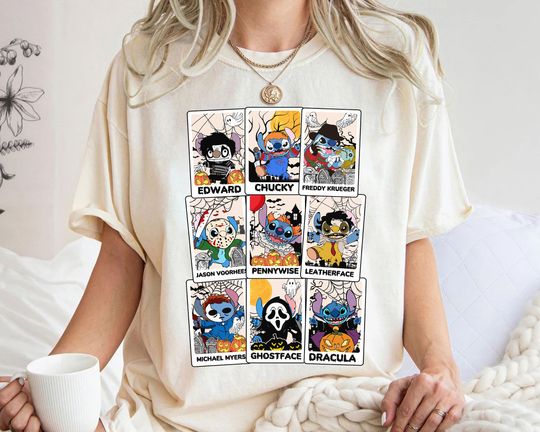 Discover Retro Halloween Stitch Tarot Deck Shirt, Stitch Horror Tarot Card Tee