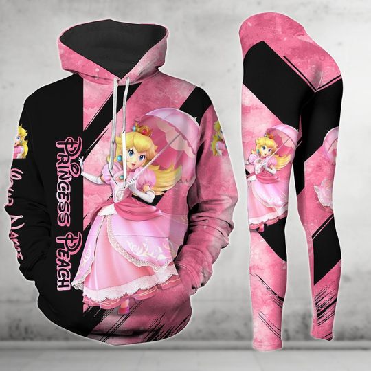 Personalized Peach Princess Hoodie And Leggings, Super Mario Characters Hoodie, Peach Princess Leggings For Girl, Birthday Gift For Her