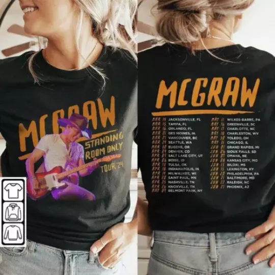Discover Tim McGraw Music Shirt  2Side Tim McGraw 2024 Tour Standing Room Only Shirt