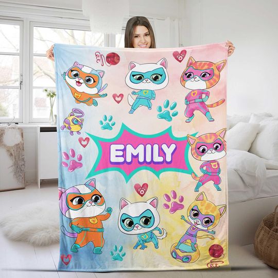 Discover Personalized Watercolor Superkitties Blanket, Coquette Bows Superkitties Blanket,Custom Superkitties Blanket,Buddy Bitsy Ginny Sparks