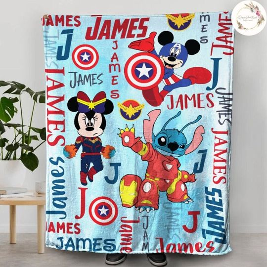 Discover Personalized Watercolor Disney Superhero Blanket, Custom Name Marvel Blanket, Spiderman Blanket, Superhero Birthday Boy, Birthday Girl Gifts