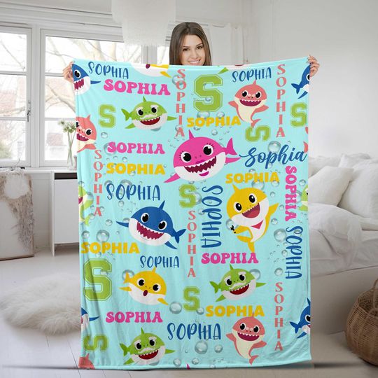 Discover Custom Name Baby Shark Blanket/Do Do Do Fleece Mink Sherpa Blanket/Custom Name Blanket/Birthday Gifts/Shark Lover Blanket