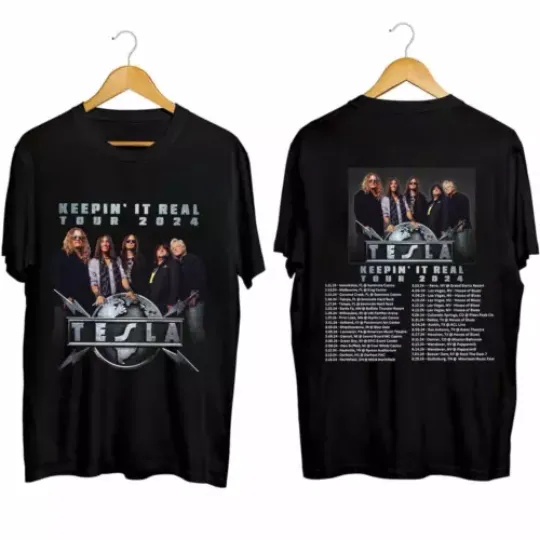 TESLA Band Keepin  It Real U S  Tour 2024 T-Shirt