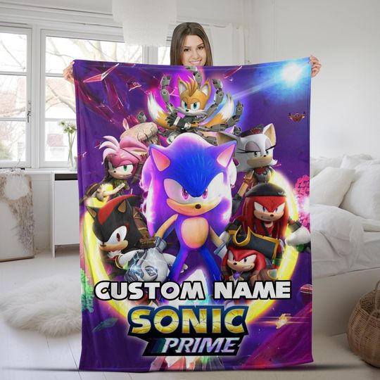 Discover Personalized Sonic The Hedgehog Blanket, Custom Name Sonic Baby Blanket, Sonic Birthday Blanket, Disney Sonic Blanket Christmas Gift