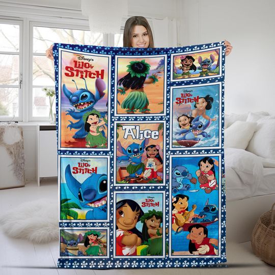 Personalized Stitch Blanket/Custom Name Lilo & Stitch Baby /Disneyland Stitch Birthday Gift/Disneyland Stitch Ohana Means Family