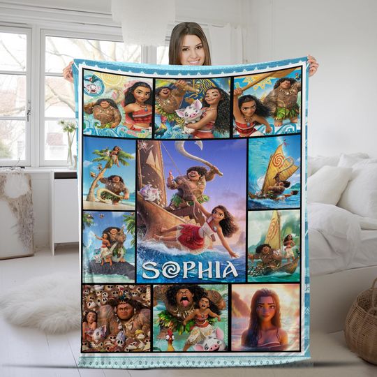 Custom Moana Fleece Blanket, Moana And Maui Blanket, Princess Moana Blanket, Family Vacation Fleece Blanket, Disney Princess Blanket