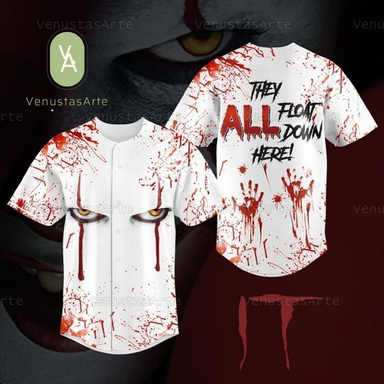 Pennywise Halloween Jersey Shirt, IT Movie Baseball Jersey, Pennywise The Clown Shirt, Scary Character Football Shirt, Halloween Gift