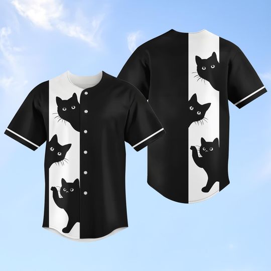 Discover Halloween Black Cat Baseball Jersey, Scary Cat Jersey Shirt, Peeking Cat Jersey Women, Gift For Cat Lover, Halloween Shirt For Women