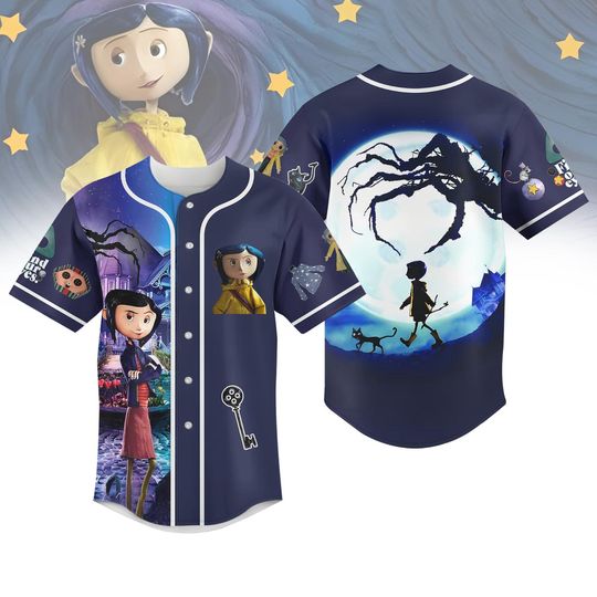 Discover Coraline Button Eyes Baseball Shirt, Halloween Coraline Doll Jersey Shirt, Coraline Cartoon Shirt, Coraline Fan Shirt, Gift For Her