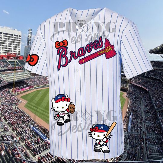 Discover Adult Atlanta HK Kitty, Personalized blue Pin stripe Baseball Jersey, Baseball mom, Birthday Jersey
