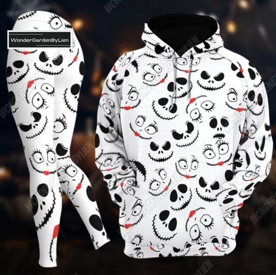 Halloween Jack And Sally Costume Hoodie, Jack And Sally 3D All Over Print Shirt, Her Jack His Sally Hoodie, Halloween Womens Legging