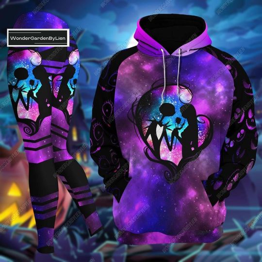 Halloween Jack And Sally Hoodie Legging, Nightmare Before Christmas Movie, Horror Character Shirt Yoga Pants, Gym Leggings For Women