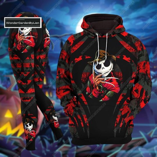 Halloween Dark Nightmare Hoodie Legging Set, Jack Skellington Horror Character, Disneyland Halloween Yoga Pants Women, Workout Leggings