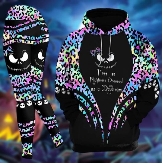 Discover Jack Skellington Halloween Hoodie Legging Set, Nightmare Dressed As a Day Dream, Horror Character Yoga Pants, Spooky Season Gift