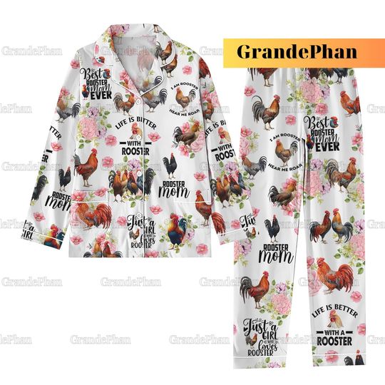 Chicken Rooster Pajamas Christmas, Chicken Womens Pajamas, Chicken Pajamas Family, Farmer Pajamas Set, Pajamas Pants, Holiday Pajamas