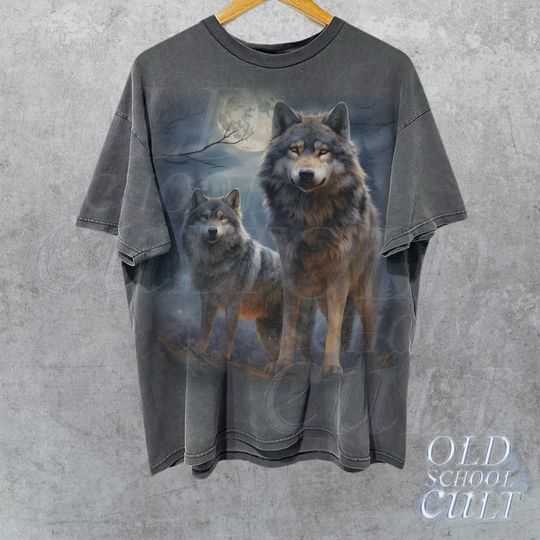 Wolf 90s Vintage Graphic Shirt, Wolves Lovers Retro Tee, 2000s Nature Shirt, Vintage Unisex Tee, Cute Wolf Gift, Faded Shirt