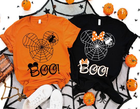 Discover Minnie Mickey Halloween Boo Shirt, Minnie Mickey Spider Web Halloween Tee