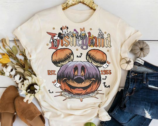 Discover Retro Disneyland Halloween Pumpkin Est 1955 Shirt, Mickey And Friends Halloween T-shirt