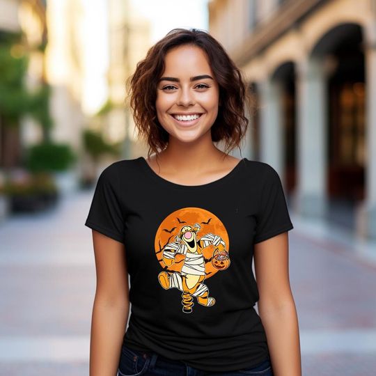 Discover Disney Winnie The Pooh Mummy Tigger Halloween Moon Shirt, Tigger Halloween T-Shirt