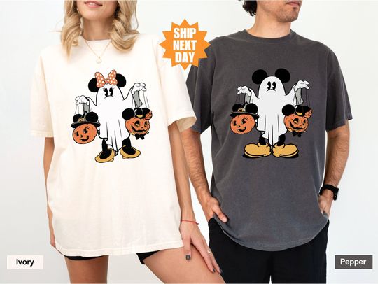 Discover Comfort Colors Retro Mickey Minnie Halloween Couple Shirts, Disney Halloween Shirt