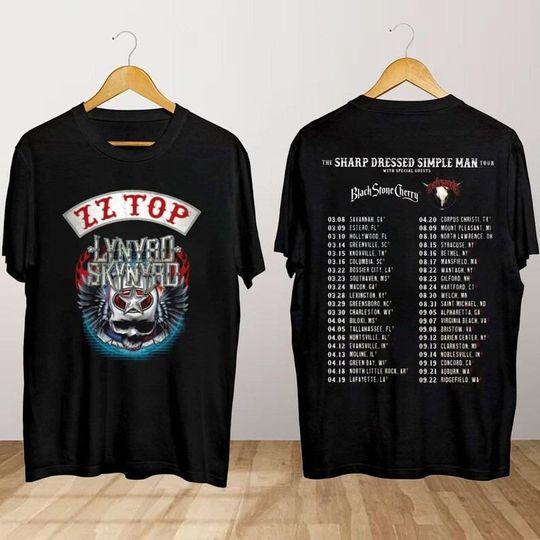 Lynyrd Skynyrd ZZ Top Tour 2024 T-Shirt, Lynyrd Skynyrd T-Shirt, ZZ Top Fan Gift Shirt, Sharp Dressed Simple Man 2024 Shirt, ZZ Top Merch