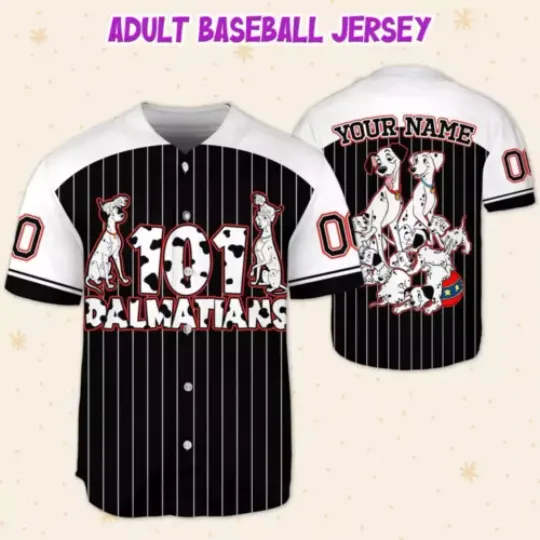 Discover Personalized Beautiful 101 Dalmatians Dogs Black 3D Baseball Jersey Shirt