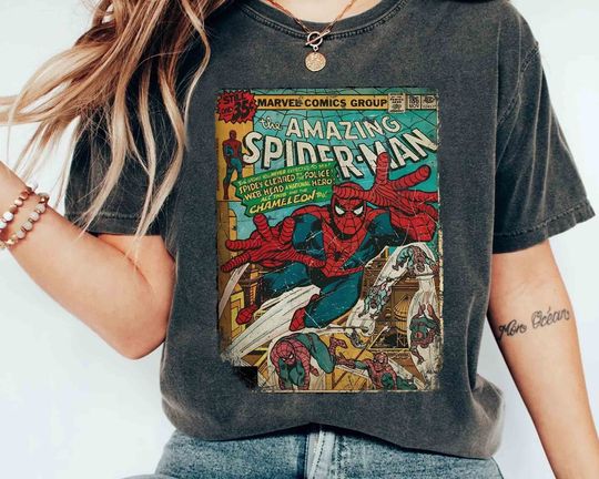 Discover Retro Marvel The Amazing Spider-Man Retro Comics Book Cover Vintage Shirt, MCU Fans Marvel Studios Disneyland Family Vacation Holiday Gift