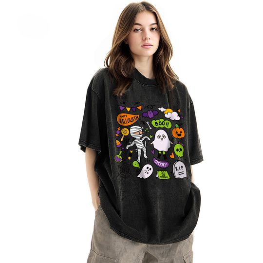 Discover Limited Halloween Vintage Unisex Shirt, Pumpink Skeleton Ghost Shirt, Halloween Spooky Shirt, Funny Halloween Party Costume Tee Gift