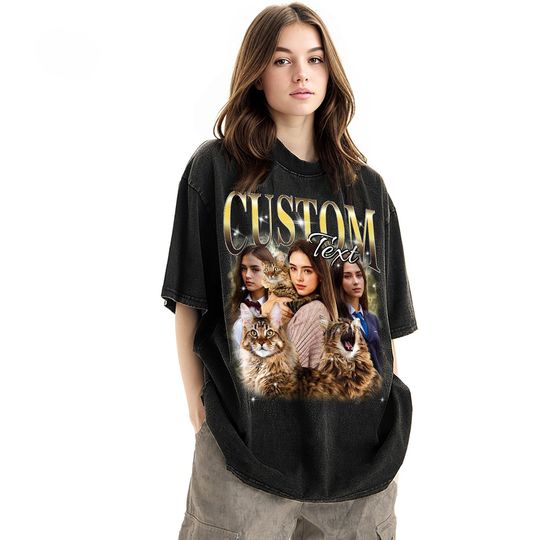 Discover Custom Cat Mom Bootleg Rap Vintage Shirt, Personalized Your pet Graphic T-Shirt, Custom Pet Photo Retro 90's Tee Gift For Her