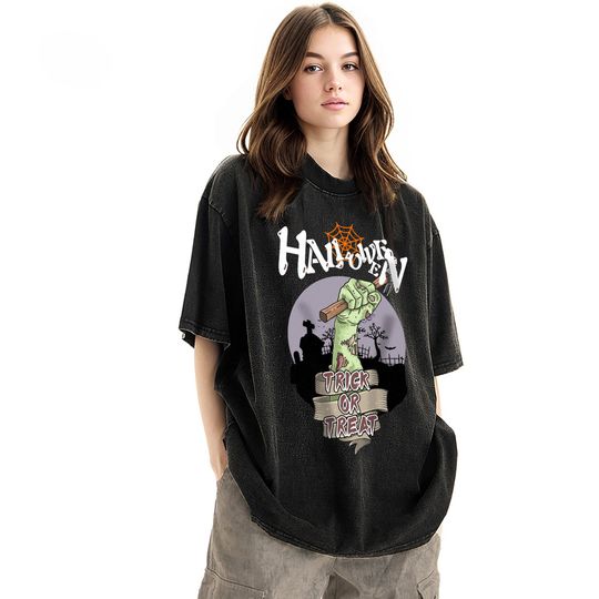 Discover Limited Halloween Vintage Unisex Shirt, Trick or Treat Shirt, Spider Web Halloween Shirt, Funny Zombie T-Shirt, Halloween Party Costume Tee
